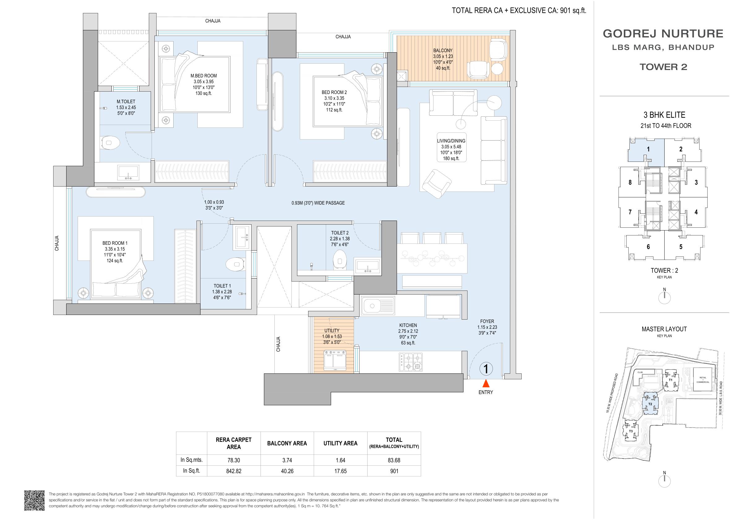 3 BHK Floor Plan - Variant 5